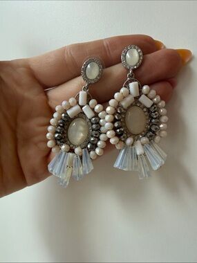 Pearl White Beaded Statement Drop Earrings